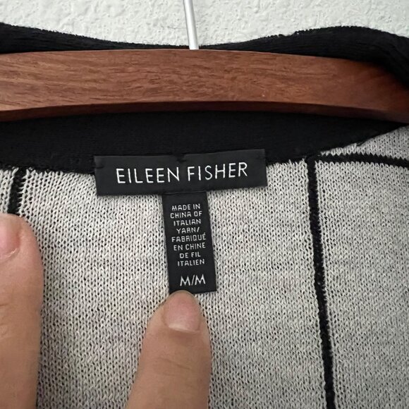 Eileen Fisher Womens Black Windowpane Wool Open Front Cardigan Sweater Size M - Picture 6 of 6